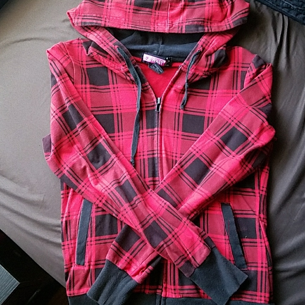 Women's red and black plaid hoodie